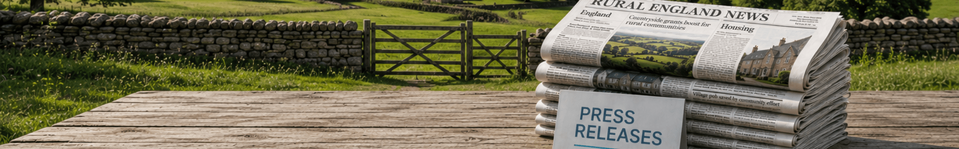 A banner image showing newspapers with a rural setting in the background.